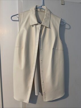 Bailey 44 Cream Sleeveless Button-Down Leather Top